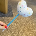 Creative light blue ballpoint pen with a fluffy white plush heart and colorful dots - White Polka Dot