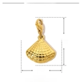 Macro shot of 25mm gold fan-shaped stainless steel charm with detailed embossed texture - Fan Style (YF033)