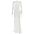 Elegante witte nauwsluitende maxi-jurk met lange mouwen op een minimalistische pop - L / Wit