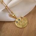 18K gold plated beaded chain necklace with engraved round pendant on white silk fabric - RJD Letter Style / Gold