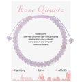 Pulsera ajustable de cuarzo rosa con cordón trenzado rosa en tarjeta de muestra - Cuarzo rosa