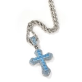 Collana hip hop in argento con catena a corda e pendente croce in zircone blu - 3mmx24pollici / Pendente Blu Argento + Catena a Corda in Acciaio Inossidabile