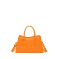 Orange faux crocodile skin satchel bag with top handles and adjustable shoulder strap - Orange Red