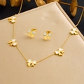 Elegant gold plated stainless steel jewelry set with white enamel bow necklace and earrings - 2-Piece Set (Necklace + Stud Earrings)