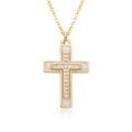 Detail of gold cross pendant with micro-pave white stones and glossy inlay - Mother-of-Pearl Look Cross Style (B246)
