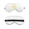 White silk eye mask with gold Team Bride text and adjustable black elastic strap - Heart Team Bride / White