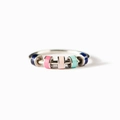 S925 Silber Angst-Ring mit fünf bunten, rotierenden Emaille-Perlen auf weißem Grund - US 5 / Stil 1 Marine-Rosa-Minze