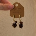 Détail de boucles d'oreilles vintage en résine œil de tigre et perles sur carton - 4# Anneau Doré avec Perle d'Ambre (Tige en Argent)