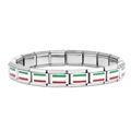 Italian flag themed stainless steel modular link bracelet in polished silver finish - 0470 - Flag - Hungary 1st Section