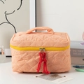 Tragbare Kosmetiktasche mit orangefarbenem Gingham-Karo und gelbem Reißverschluss - 24*16*16cm / Oranges Karo