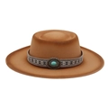 Ethnic style camel wool felt hat with decorative western turquoise band detail - One Size / Camel