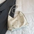Minimalist white pleated shoulder bag featuring elegant silver butterfly metal accents - White (Without Charm)