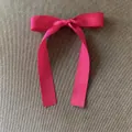 Elegant rose pink satin ribbon bow hair clip with long streamers for ballet style - Duckbill Hair Clips / Short/PC / Rose Red
