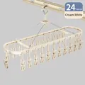 Milk white aluminum 24-clip sock drying rack with heavy-duty anti-slip hangers - Oval 24 Clips / Cream