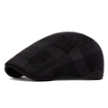 Gorra clásica de pana negra con patrón de cuadros para otoño e invierno - Ajustable / Negro