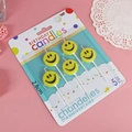 Set of 5 smiley face birthday candles on pink background, 2.8cm round yellow candles - Yellow Smiley Candle