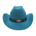 Western cowboy hat in cyan felt featuring a metallic lion head badge decoration - One Size / Peacock Green (Lion Head)