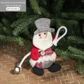 Christmas Santa bell hanging ornament with grey hat and red plaid details, 20x10cm size - Grey Hat Santa Claus (With Bell)
