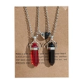 Magnetic couples necklace set with red and black crystal pillars on display card - Red and Black Pair
