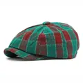 Casquette gavroche classique à carreaux vert et bordeaux style rétro octogonal - Réglable / Bordeaux
