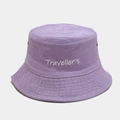 Detail of light purple cotton bucket hat featuring white Traveller's embroidery and metal eyelets - M (56-58cm) / Violet