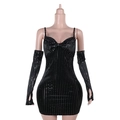 Detail van zwarte bodycon jurk met pailletten en bijpassende losse mouwen - S / Zwart