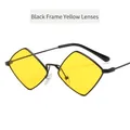 Vintage geometric sunglasses with slim black metal frame and yellow tinted lenses - One Size / Black Frame Yellow Lens