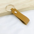 Minimalist yellow brown leather keychain with gold metal ring and rivet for bags - No.14 Bronze