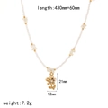 Bohemian gold pearl chain necklace with floral oil drip pendant and size measurements - Gold Flower Style (TN3535)