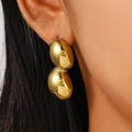 Irregular water drop earrings in 18K gold finish with polished metallic double bean design - 18K Gold Peanut Double Ball