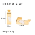 Detail view of 18k gold plated rectangular earrings with white heart shell inlay details - Gold with White Heart (NB-E1105-G-WT) / 18K Gold