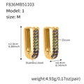 U-shaped gold earrings in stainless steel with gradient teal zircon gemstones - Medium / Sapphire Blue