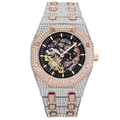 Luxury iced-out skeleton mechanical watch in silver and rose gold tones for men - Two-tone Rose Gold