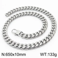 Silver stainless steel Cuban link necklace with lobster clasp, 10mm width and 650mm length - 10mm*650mm