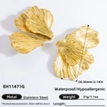 Golden ginkgo leaf stainless steel earrings in large creative design with size labels - Gold Ginkgo Leaf Style