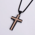 Black and rose gold stainless steel cross necklace with pyramid texture on white background - Rose Gold Color Cross Style (With Chain)