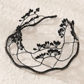 Vintage black beaded crown headband with crystals and handmade branch design - Black
