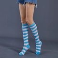 Knee-high cotton socks with classic blue and white horizontal stripes for women - One Size / Blue and White Wide