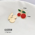 Detailed front and back views of cherry pendant showing 24mm size and gold texture - 4488# Cherry