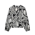 Camicia da donna a maniche lunghe 2025 con stampa floreale botanica e scollo rotondo - S / Stampa Bianco e Nero