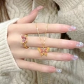 Elegant gold butterfly necklace and adjustable ring with purple gradient enamel finish - Butterfly Style (LI357)