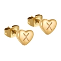 Boucles d'oreilles cœur en acier inoxydable doré avec lettre X gravée pour femme - Lettre X