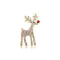 Sparkling gold reindeer brooch with clear rhinestones and a bright red nose detail - Golden Elk