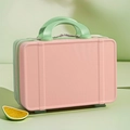 Pink and mint green 14-inch mini hardshell suitcase with dual handles and zipper - 14" / Pink and Green