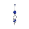 Piercing ombelico in argento con pendente a cuore e pietre in zircone blu scuro - Stile Cuore