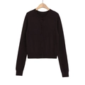 Cárdigan de punto marrón oscuro para mujer con cuello redondo y puños acanalados ajustados - XS / café