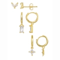Set da 6 orecchini a cerchio dorati con ciondoli in zircone a forma di fiore e rombo - Oro