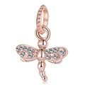Rose gold dragonfly pendant charm with white sparkling crystals for necklaces and bracelets - Rose Gold Clear Rhinestone Dragonfly (020)