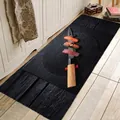 3-teiliges Küchenmattenset in schwarzer Steinoptik mit Teppichen und Rundmatte - 40x60cm / Steintextur Sushi