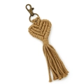 Portachiavi a cuore in corda di cotone intrecciata marrone chiaro con nappe e chiusura - Cachi